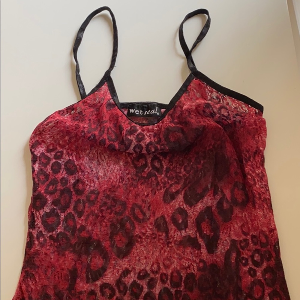 Wet Seal Leopard Mesh Pink & Black Tank Top